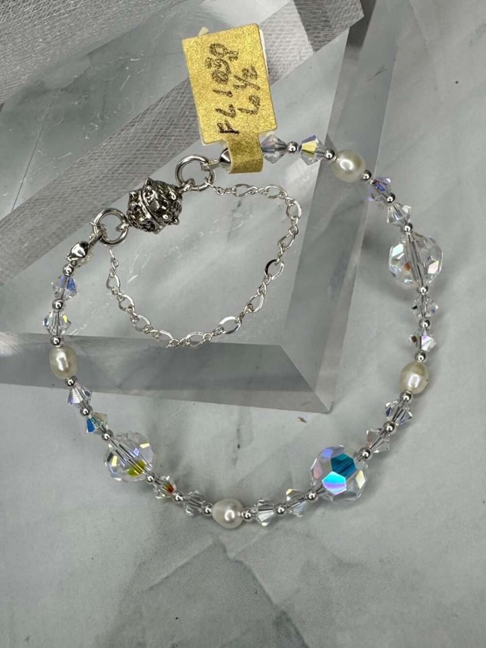 Artisan Swarovski Crystal AB & Freshwater Pearl Bracelet | Sterling Silver